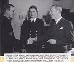 Naval Minister meets Lt. Hal Lawrence and P.O. Arthur Powell in Ottawa