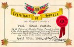 Certificate of Honour awarded to Paul Edgar Parkin by the citizens of Hamilton, Ontario for service in the Second World War.