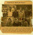 Newspaper article "A Group of Oakville Boys taken at a Canadian Army sports meet" Top row (left to right): Frank McCraney, James Steed, Harold Byers, Grant Hughes; Bottom row (left to right): Aaron Brown, Gerry Kress, Norman Flaxman