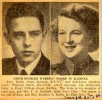 Wedding announcement for Emily Joyce Dunham and Geoffrey Smith, June 3rd, 1944